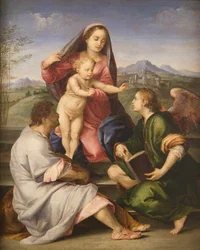 Madonna con niño, santos y ángel